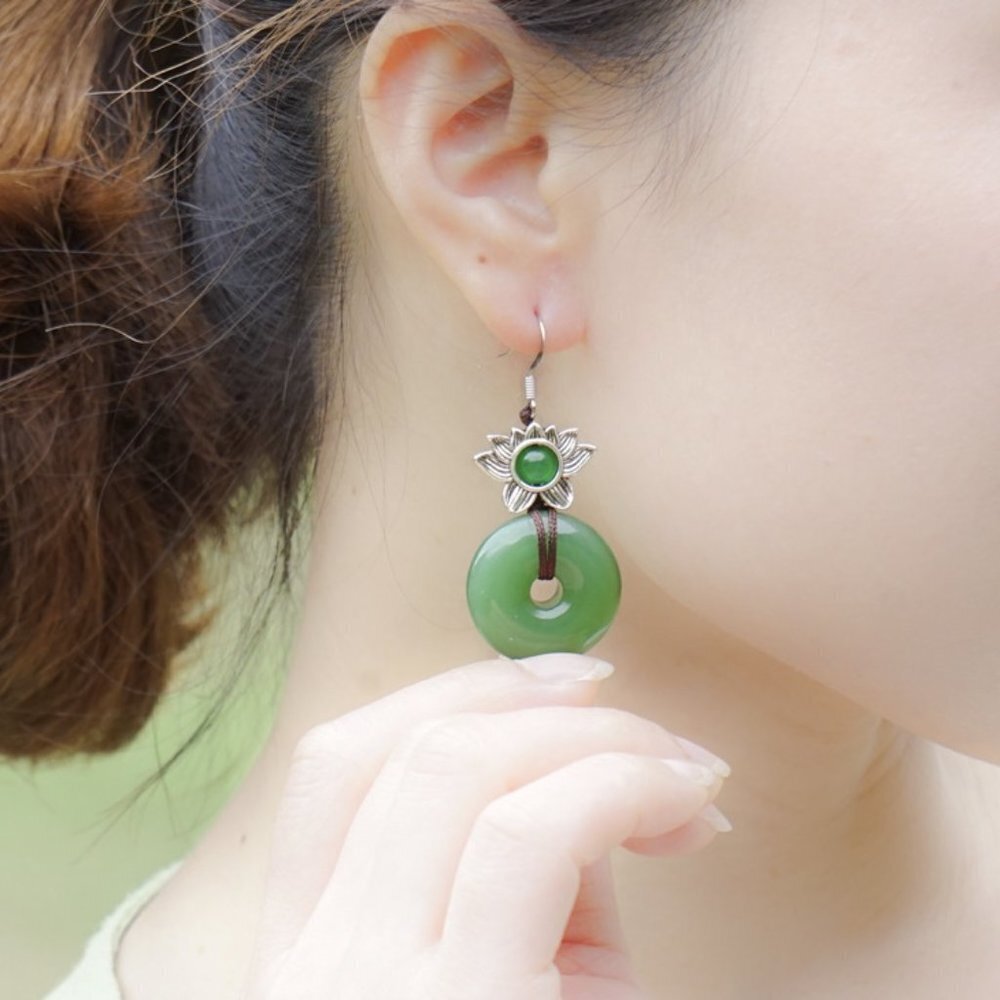 Ethnic elegant green earrings fashion jewelry chalcedony aventurine drop dangle